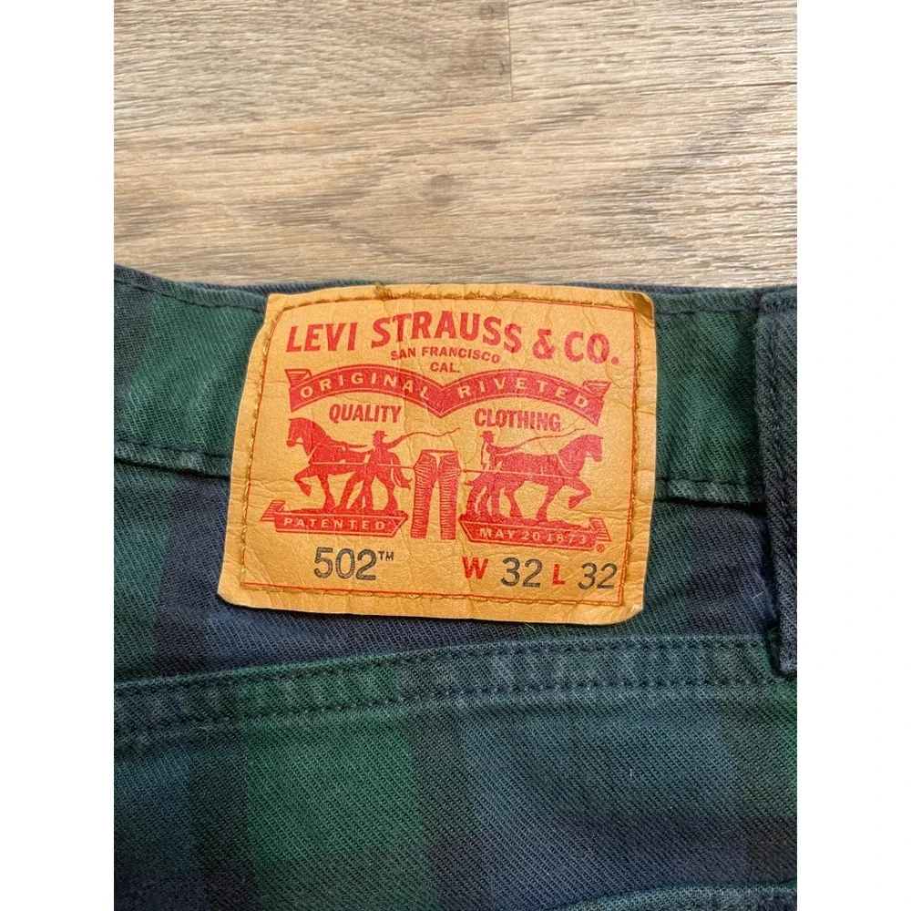 Levi's 502 Mens Regular Taper Plaid Pants Green Blue Tartan Size W32 L32 White T